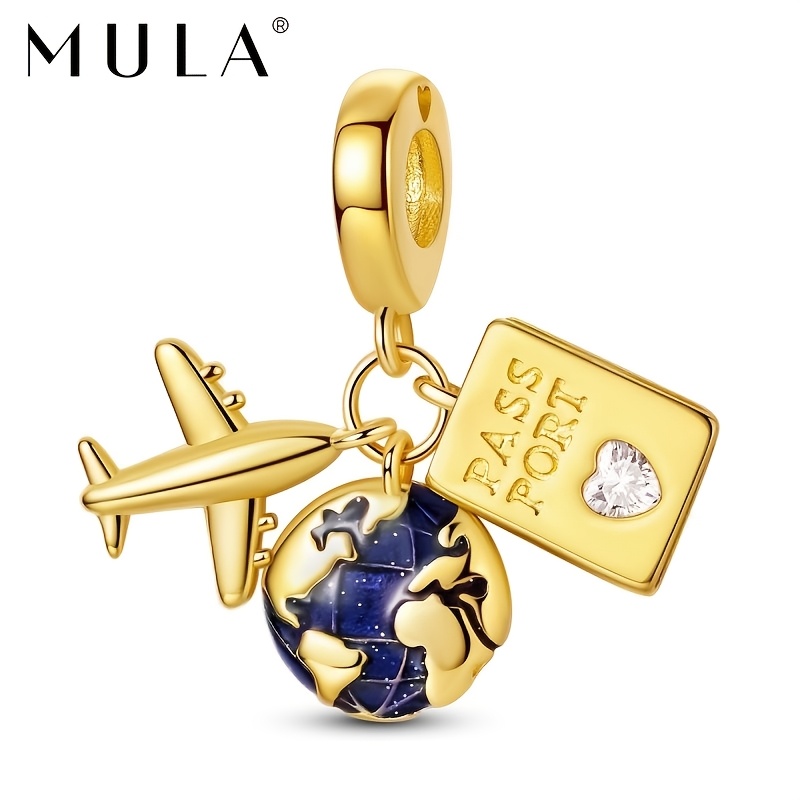 E-shop . 18K vergoldeter Flugzeug-Anhänger-Charm, passend für Armband, Halskette, DIY-Schmuckherstellung, Reisethema, Damen-Perlen mit goldenem