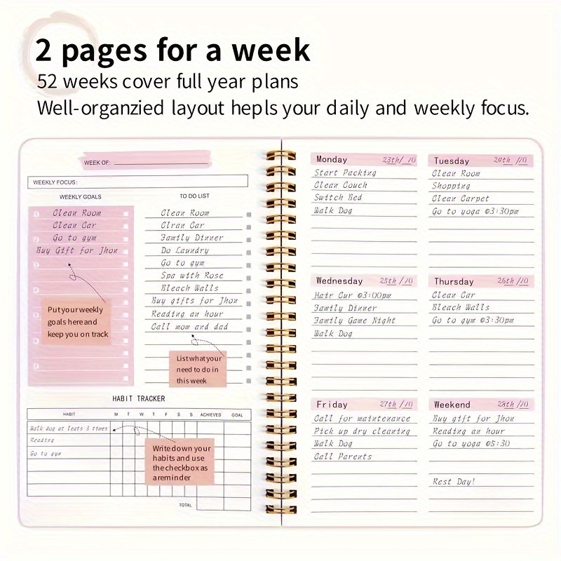 

1pc A5 Weekly Planner Notebook With Habit , Undated To-do List, & Agenda Pages, Spiral Bound 104-page Schedule Organizer For Teachers And Professionals