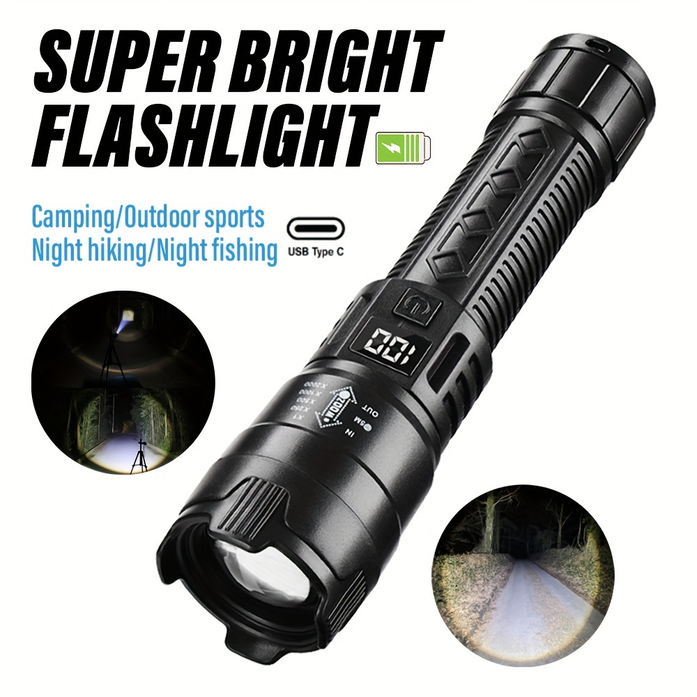

Super Bright Led Flashlight, Rechargeable Torch, Outdoor Portable High Power Camping Light, Zoomzble, 3 Lighting Modes, Abs Material, Suitable For Adventure, Outdoor, Hiking, Camping, Etc.
