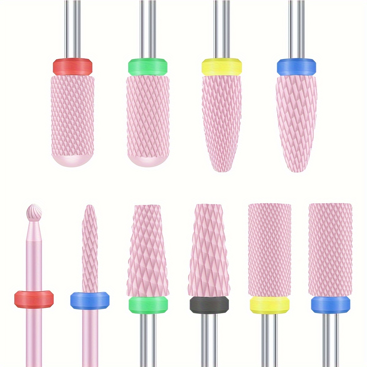 Light Pink Ceramic Nail Drill Bits, Professional 3/32 Inch Electric Manicure Pedicure Drill Bits Nail Tech Set For Acrylic Gel Nails, Efile Cuticle Remover Safety Bit For Nail Drill File