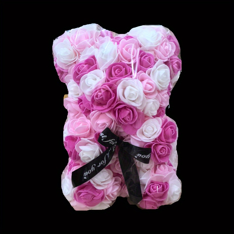 24cm Colorful Rose Bear Foam Artificial Flower Pe Rose Bear Creative Gift, Preserved Rose Bear Birthday Gift