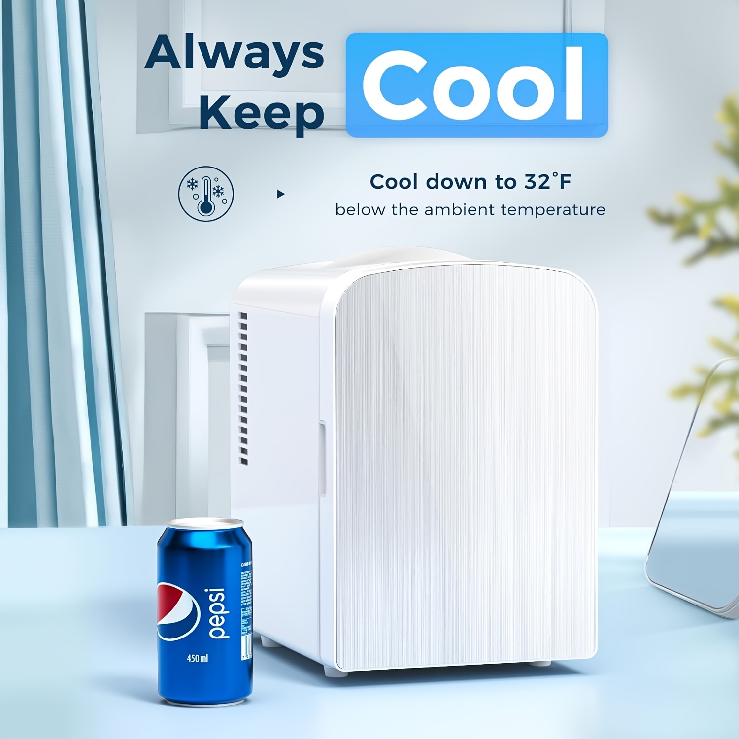 Mini Fridge, 1.06gal/6 Cans (11.16oz) Portable Compact Refrigerator with Gaming Light, AC/DC Power, Ideal for Skincare Products & Beverages, White, Mini Refrigerator, Lighting, Durable Construction