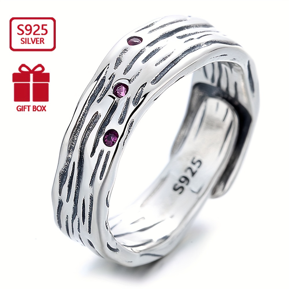 

Vintage 925 Sterling Silver Adjustable Ring With Synthetic Cubic Zirconia No Plating - Ideal Gift For Parties And Banquets, All Compatible