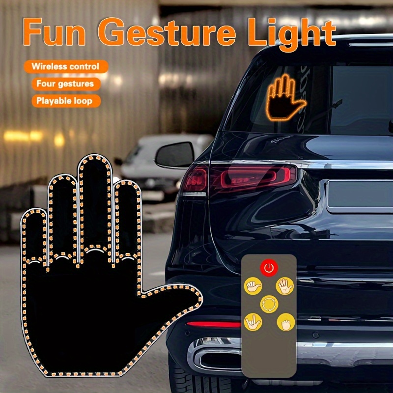  Luz de gesto de mano para automóvil, luz de gesto de dedo con  control remoto, calcomanías LED para ventana de automóvil, luces LED para  automóvil, luces de dedo divertidas para automóvil