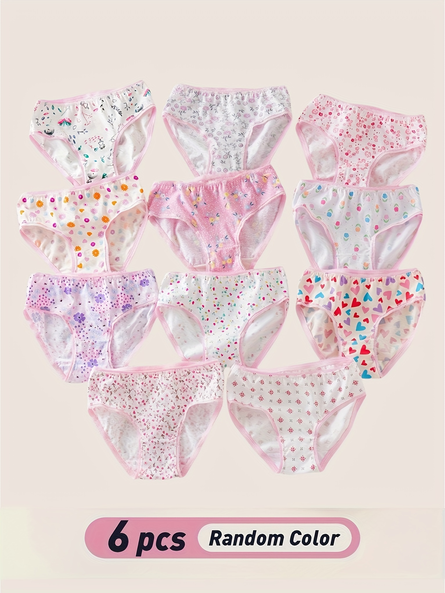 6PCS Cotton Briefs Comfortable Breathable Girls Lace Triangle Pants Size: 110 120 130 140 150 160