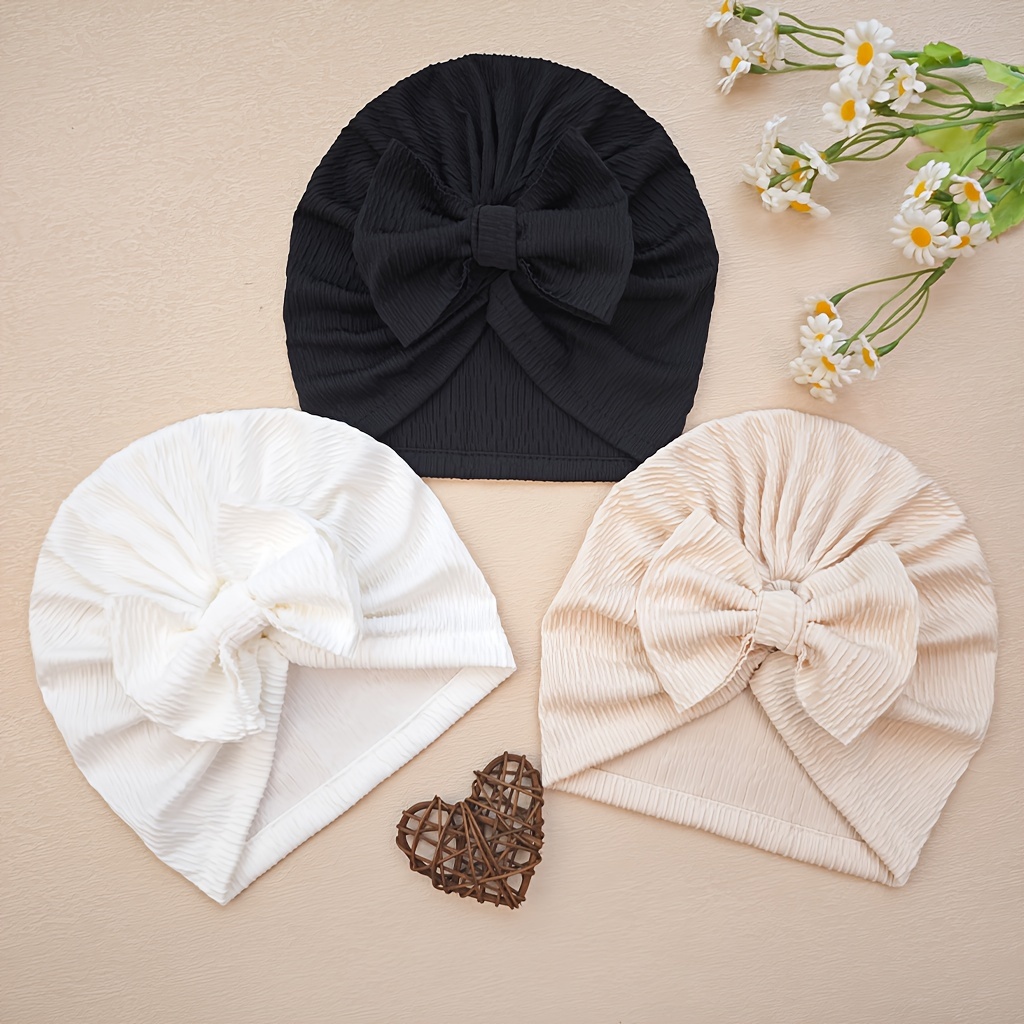 

3-pack Infant Stretch Butterfly Bow Caps, Polyester And Spandex, Woven Lightweight Hats For All-season - Hand Washable Toggle Closure Headwear, Perfect For Birthdays & Gifting, Fits 0-3 Years Old