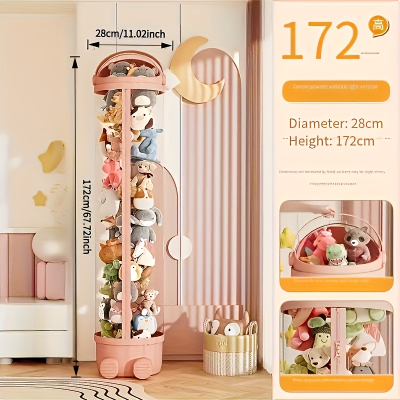TEMU 1pc - Transparent Cute Shaped Doll Storage Cylinder 111.99cm/142.01cm/172.01cm, With Cover, Suitable For Storing Plush Toys, Toys, Dolls,