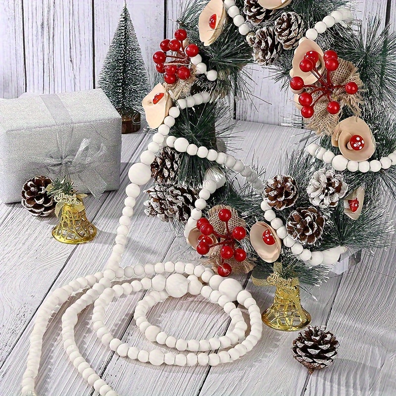 Boho Chic Wooden Bead Garland 1pc Christmas Tree Bead Wreath  Decoration Farmhouse Rustic Home Decor Country Holiday Hanging Ornament 