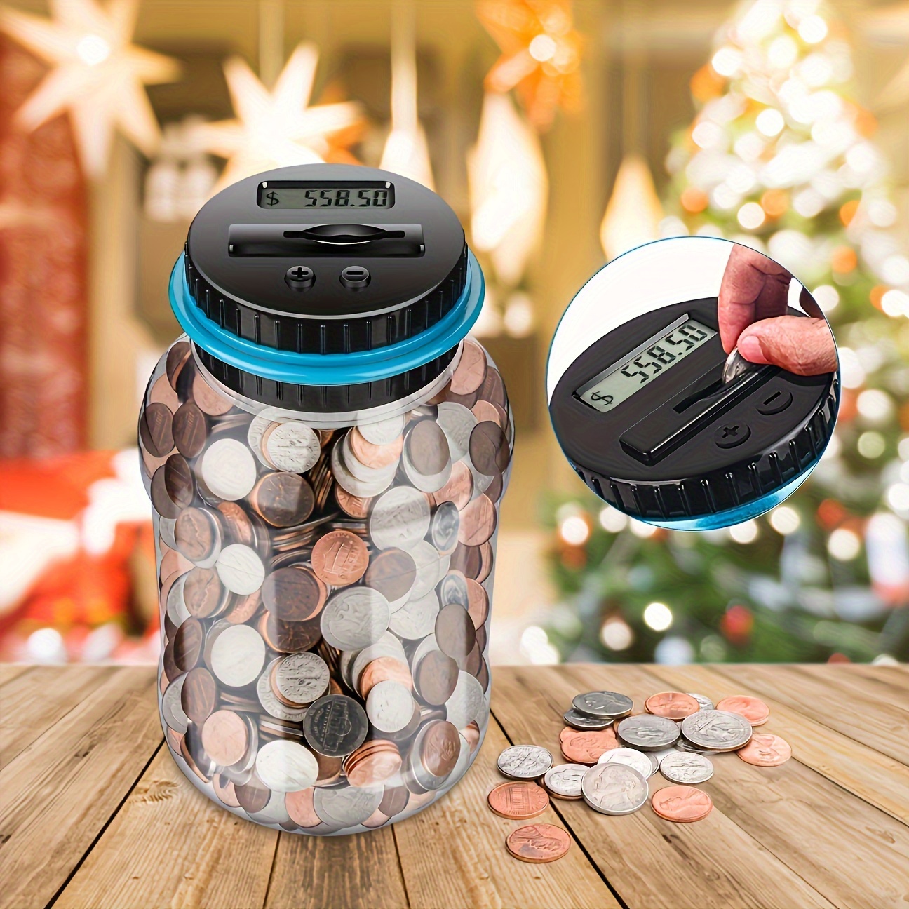 

smart Save" Large Automatic Coin Counting Jar With Lcd Display - Resin Money Storage Box, Perfect For Saving & Gifting On Halloween, Thanksgiving, Christmas