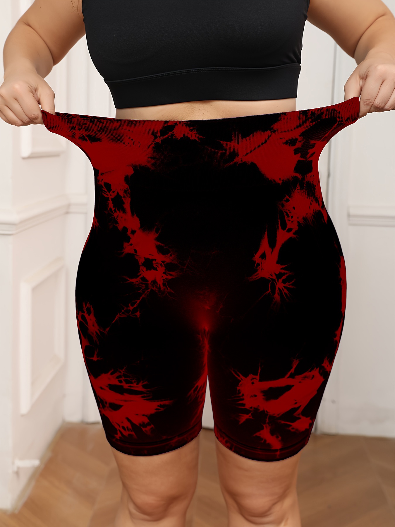 Plus Size Women's High-Waisted Tummy Control Yoga Shorts - Tie-Dye Design, Stretchy Machine-Washable Fabric for Summer Workouts & Casual Wear, Tummy Control Shorts, Stylish Workout Apparel, Highelastic Fabric