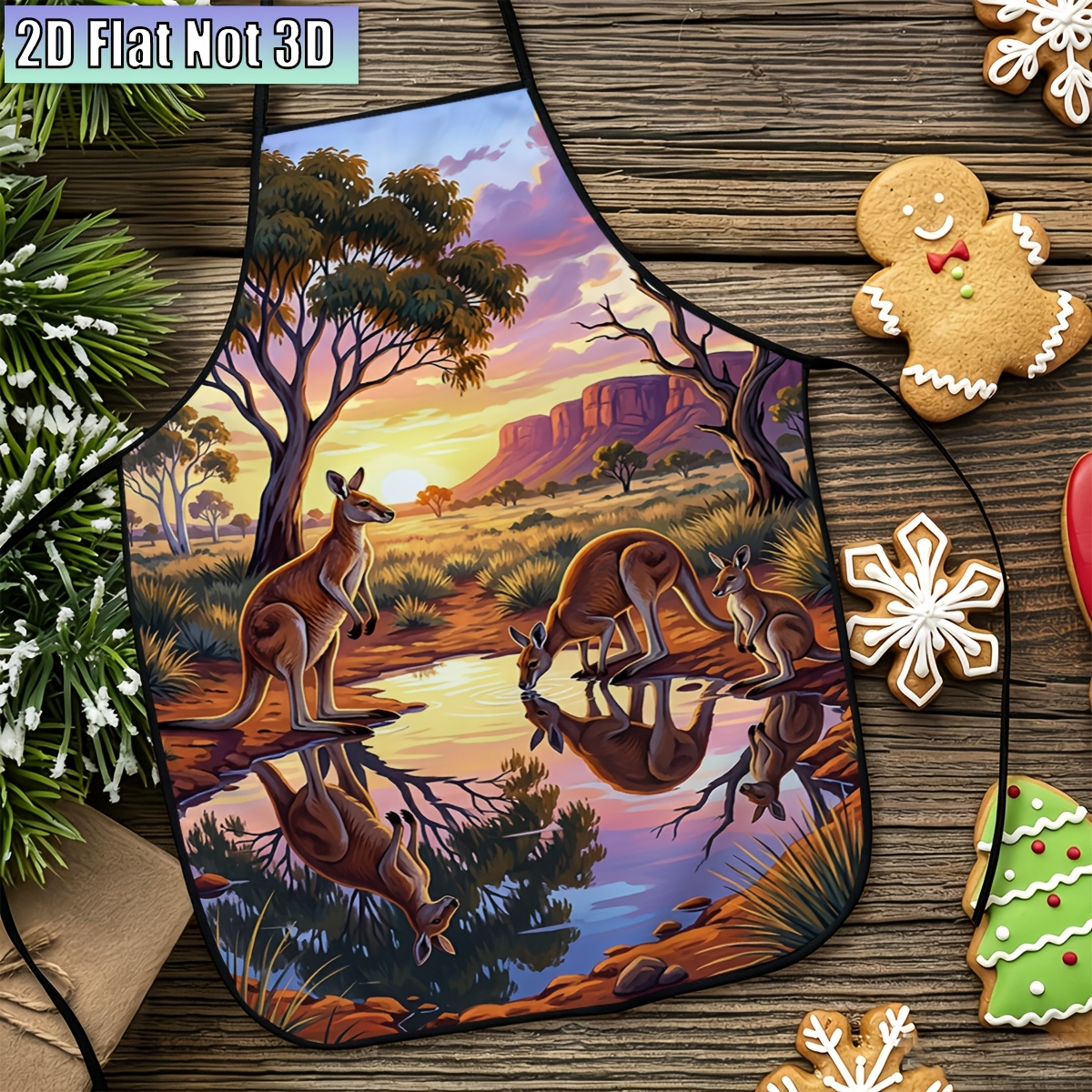 TEMU 1pc, 2d Flat, Sunset Australia Wild, Patterned Apron, Suitable For, Cafe Occasions, Baking Kitchen, Restaurant, , Holiday Gift For , Easter