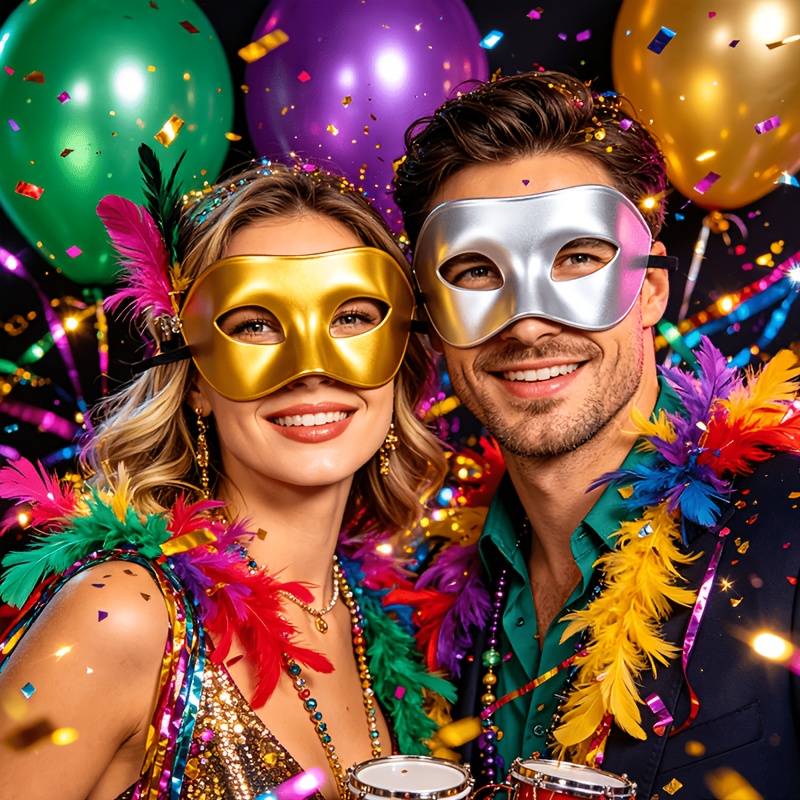 4-pack Masquerade Mask Party Set, Golden and Silvery