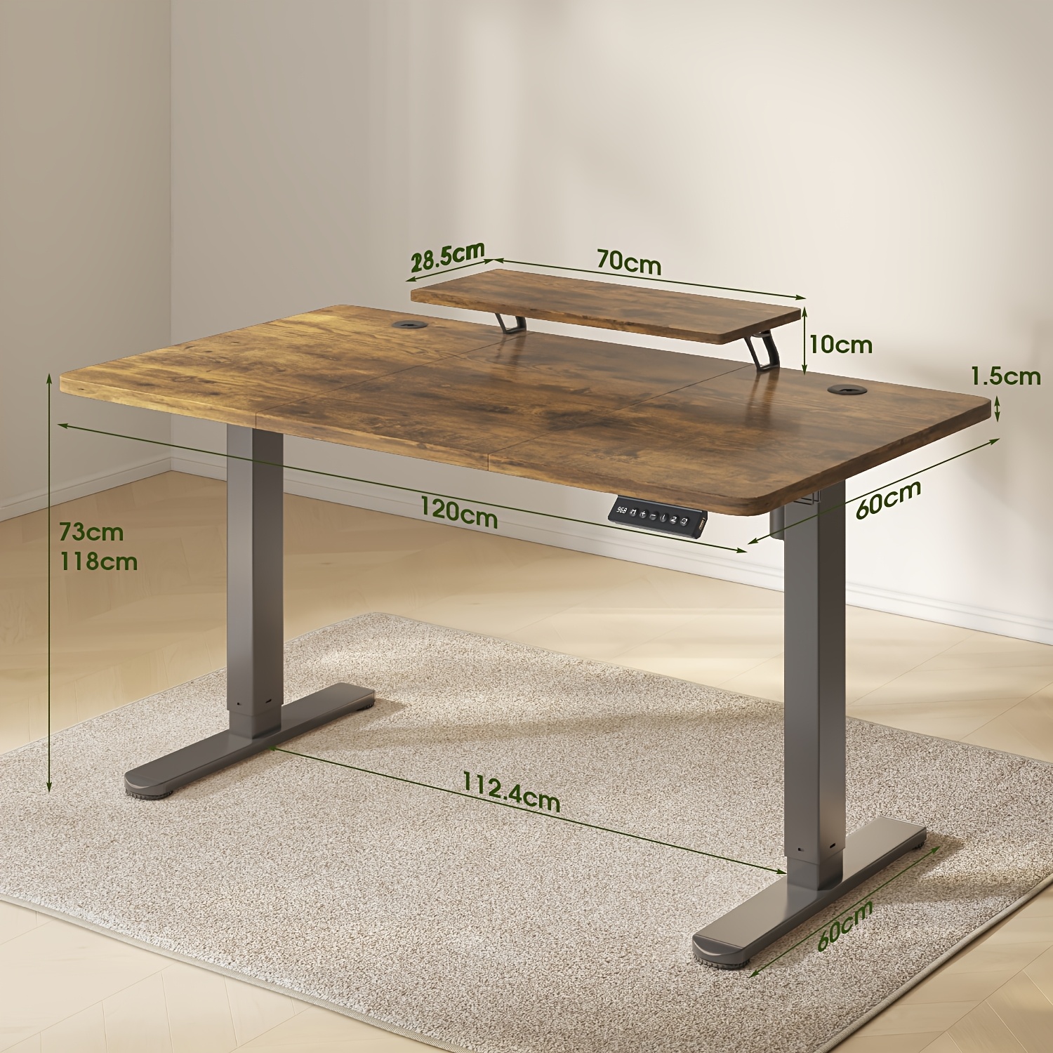 Image of 200 X 80cm Height Adjustable Standing Desk, Home Office Sit Stand Desk With Monitor Stand & , Ergonomic Computer Desk
