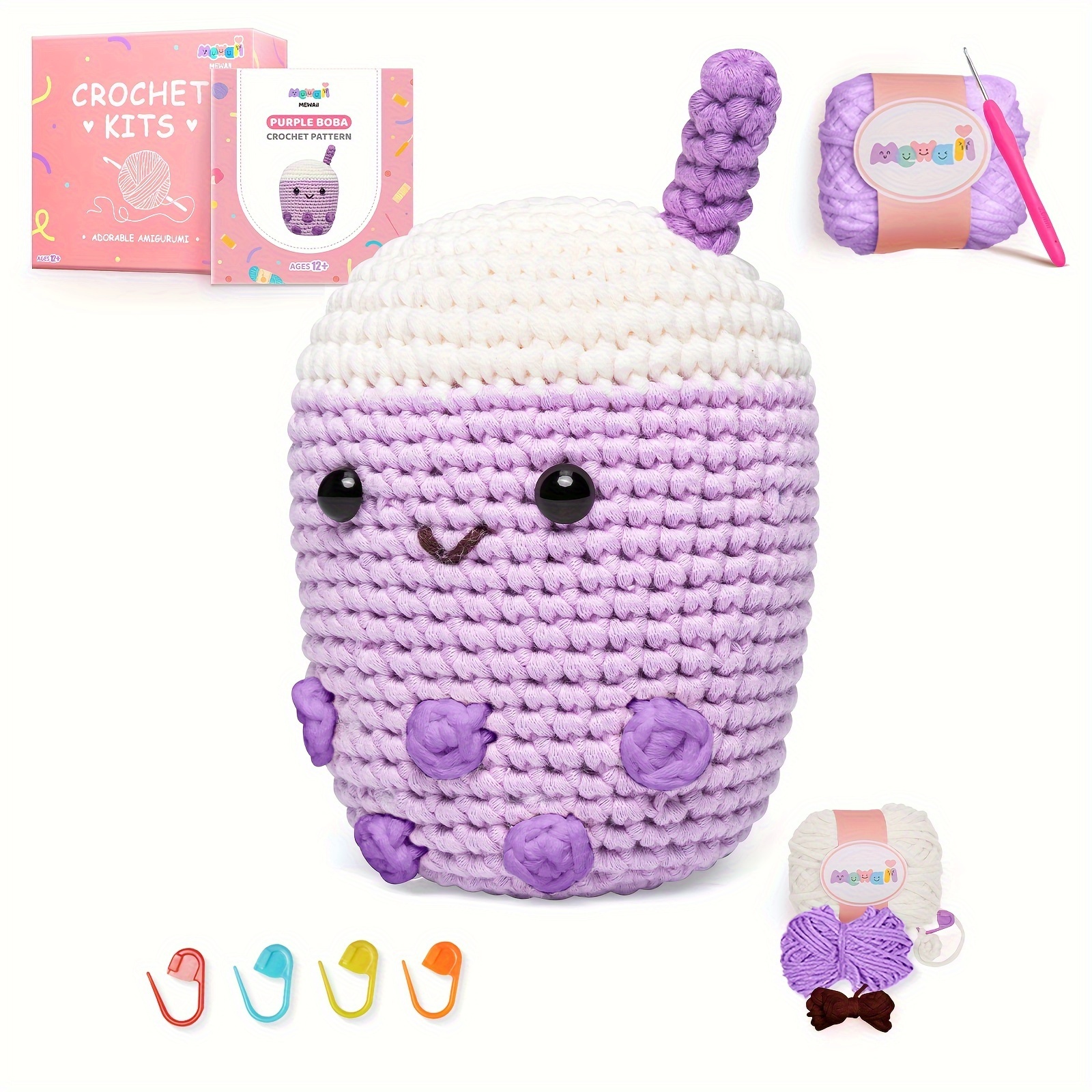 

Mewaii Purple Taro Crochet Kit For Beginners, Complete Diy Crochet Kit Animals With 40%+ Pre- Tape Yarn Video Tutorials Halloween Birthday Easter Christmas Gift