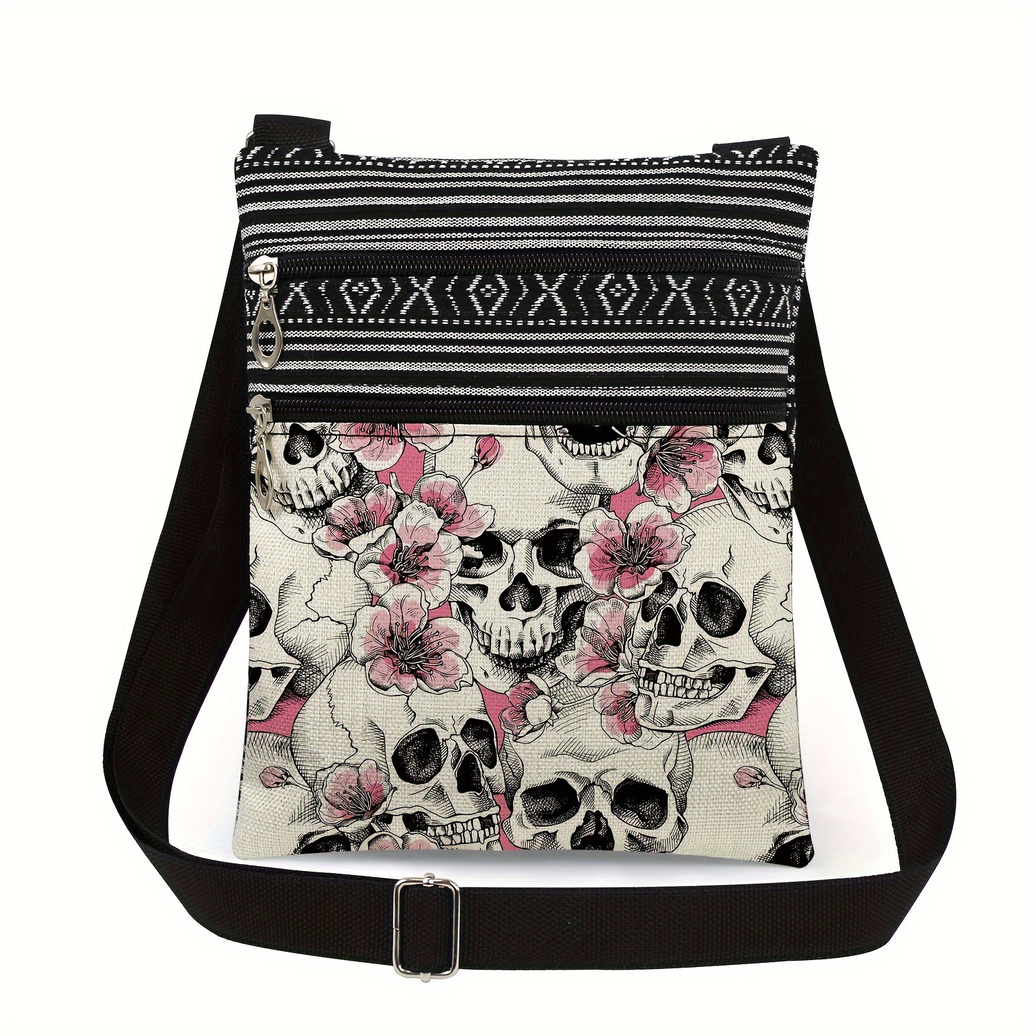 

Fashion Polyester -body Sling Bag With Skull Print - Adjustable Strap, Hand Washable, Daily Commute Shoulder Bag With Placement