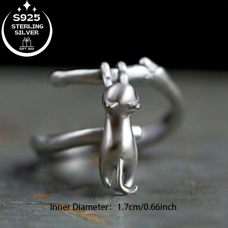 925 Silver Cat Ring Lazy Cat Climbing High Meaning Gift