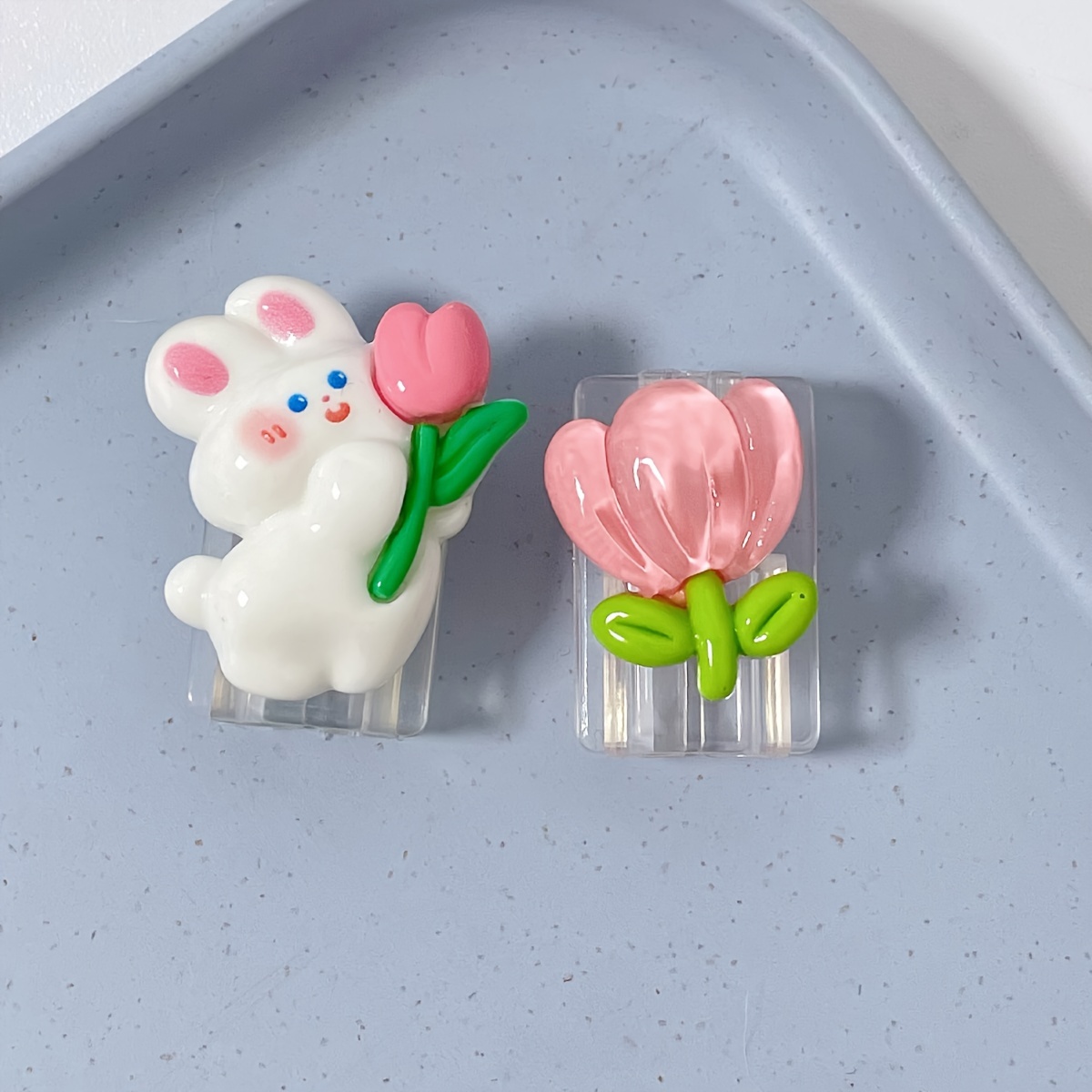 Image of 2pcs Cable Protector With Cartoon Flower And Rabbit Design, Anti-breakage And Bite-proof