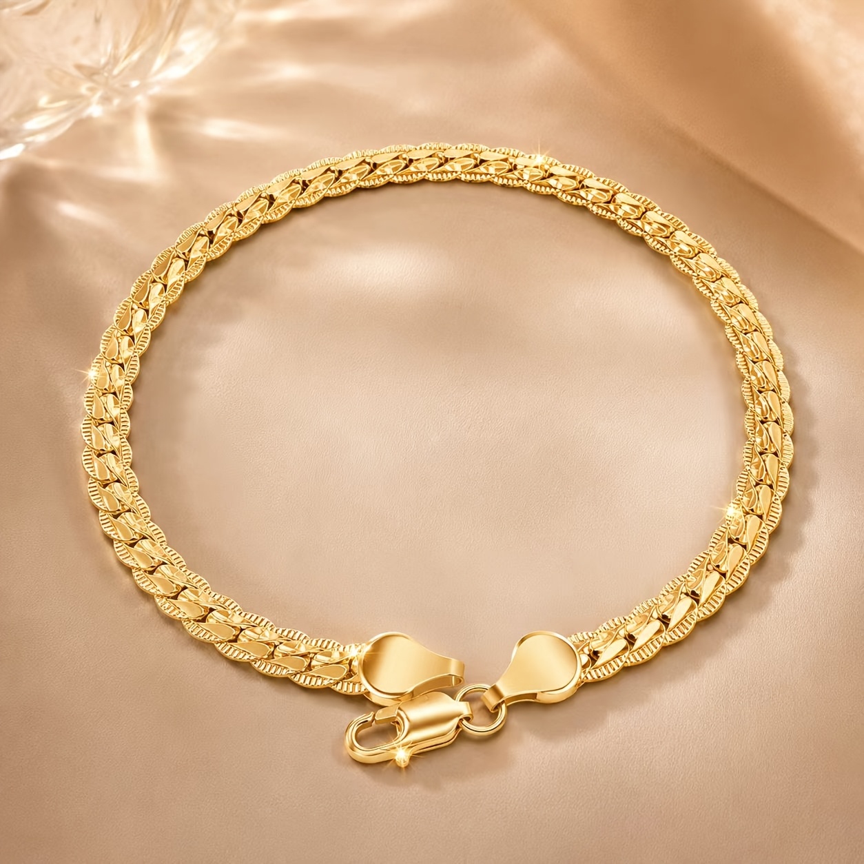 TEMU 1pc Cheville Tissée Premium Plaqué Or 18K de Haute Qualité pour Femmes, Cheville d'Été Vacances Plage Toute Occasion, Bijou de Plage Mode Luxe