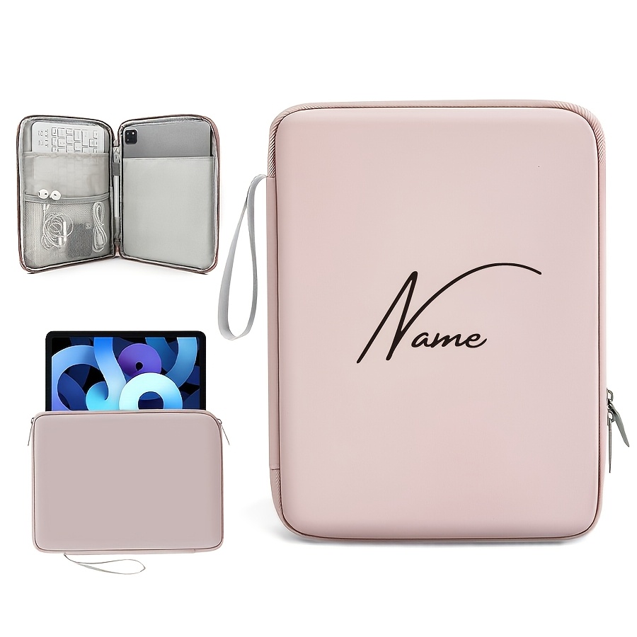 TEMU 1pc, Customizable Text, Tablet Storage Bag, Pu Material And Anti-slip Protective Case, Commuter Essential For Office Workers, Holiday Souvenir,