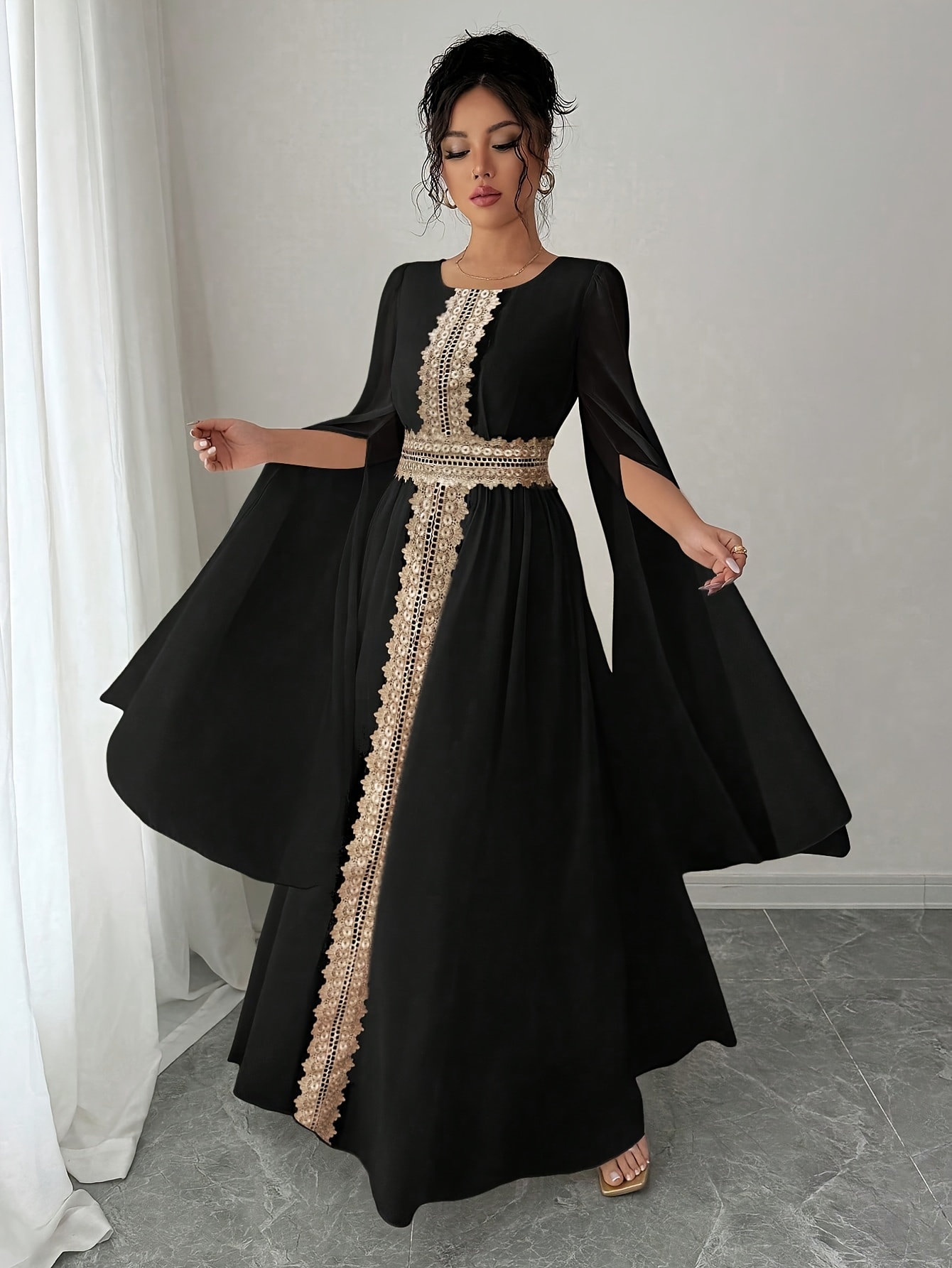 slim fit dress slacks Lily-Rose Depp Inspired Black Dress with Gold Chains Met Gala 2019 –  LausenCrafts main image 1