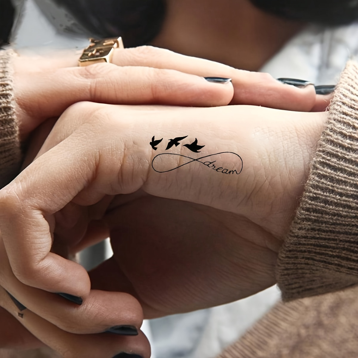 waterproof temporary tattoo stickers realistic bird infinity design for fingers and wrists long lasting 3 7 days 0