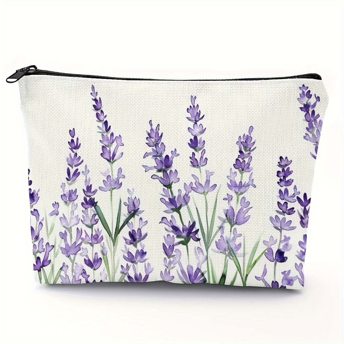 

Pochette à cosmétiques à imprimé de fleurs de lavande - Grande capacité, étanche, trousse de maquillage à fermeture éclair - Cadeau pour femme - 5,51x8,66 po / 14x22cm