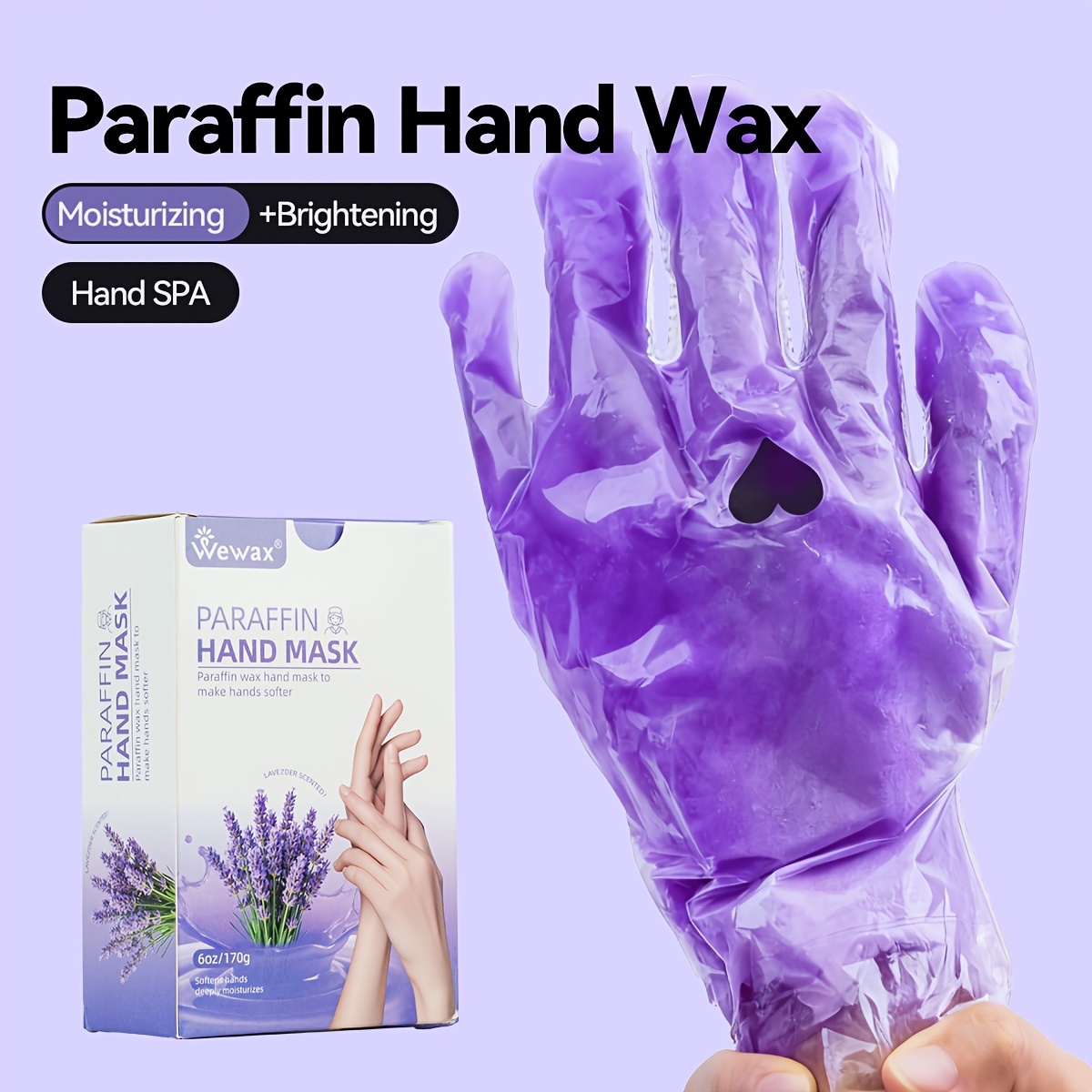 Image of Wewax Gift Box Paraffin Beauty Mask Hand Home Care Stone Wax Hand Mask New Formula Long- Soft Care Precise Care For Hands Smooth Hand Experience Purple Lavender Coconut