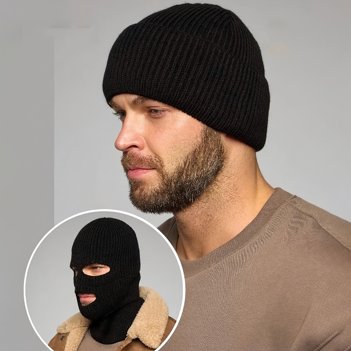 

Knit Beanie Balaclava, 100% , Windproof , Motorcycle Skull Cap Eye Holes