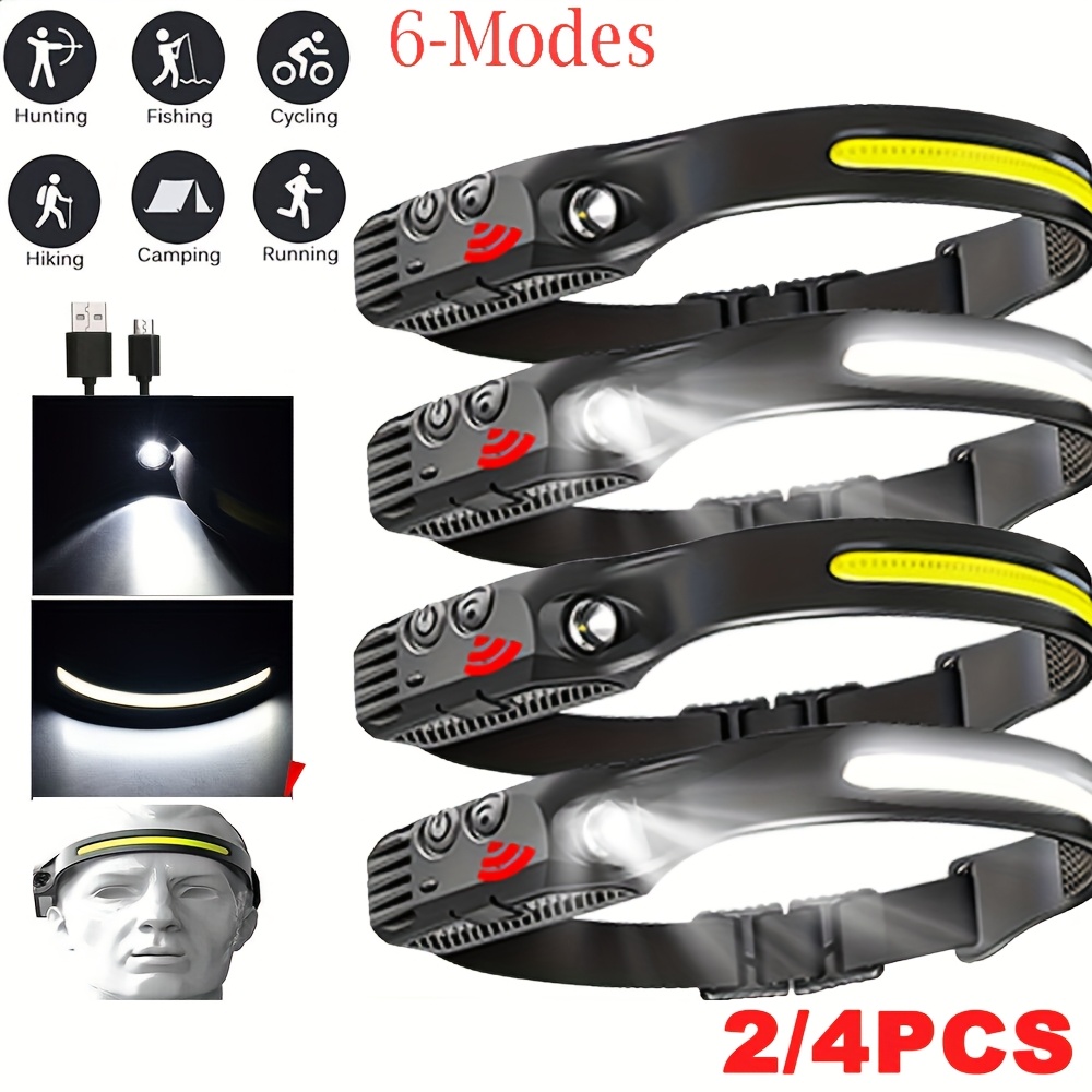 

4/2pcs Multifunctional Cob Headlamp, Usb Charging Headlight, Suitable For Outdoor Night Running Fishing