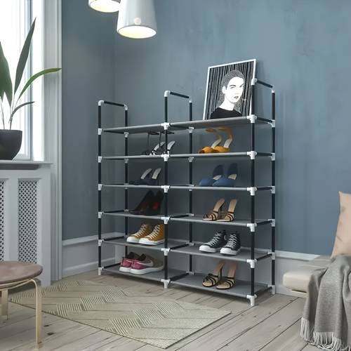 shoe rack 6 tier two storage shoe rack large capacity storage rack with white desktop adjustable metal shelf suitable for entrance hallway living room wardrobe
