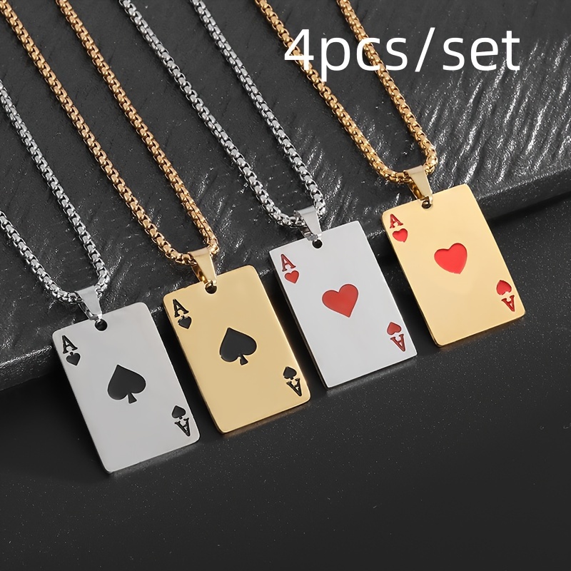 

4pcs/set Steel Playing Ace Of And Pendant Necklace For Men And Women Jewelry