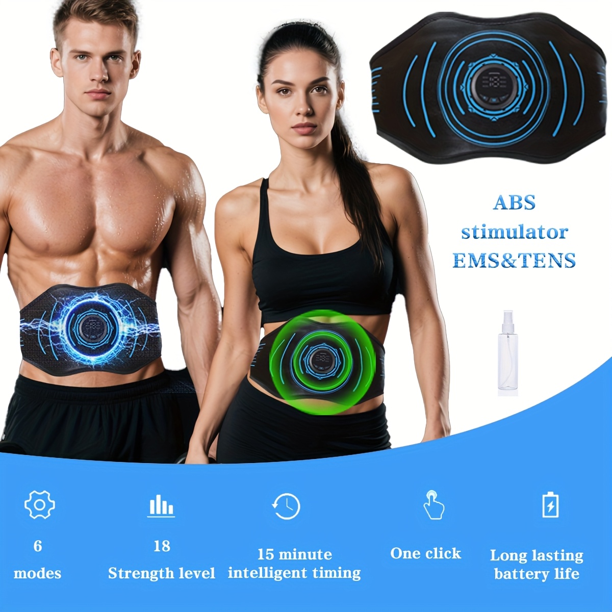 WOFLEND Rechargeable EMS Muscle Stimulator, Abdominal Trainer with Multiple Modes & Intensity Levels, USB Charging, Lithium Battery-Polymer, Muscle Training Device|Intelligent Toning|Adjustable Intensit