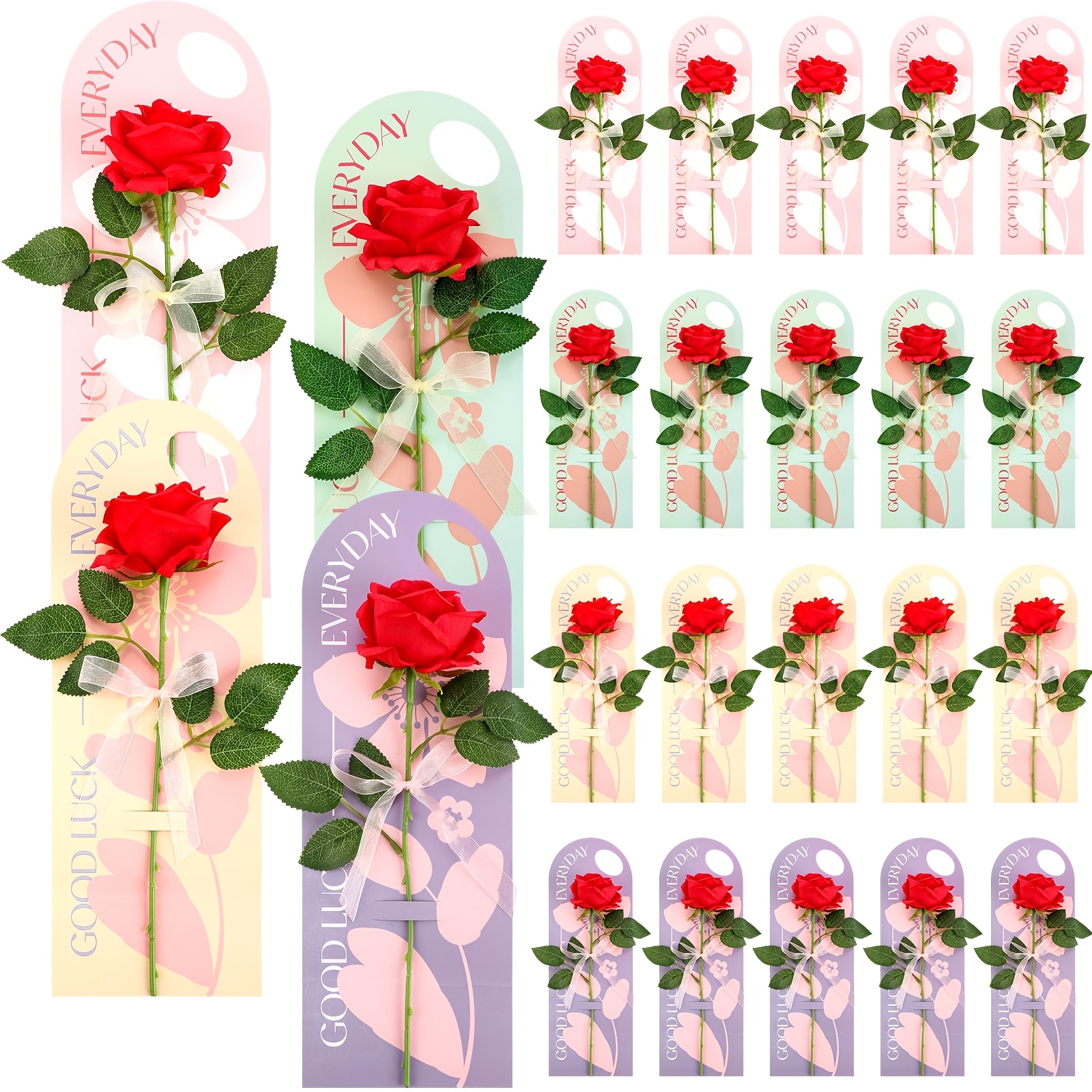 8/20 Stück Einzelblumenhalter, Einzelner Rosenhalter, Handheld-Blumenkarte * für Hochzeitsgeschenke, Partygeschenke, Jubiläen, Feiergeschenkverpackung, Blumenladenbedarf, Kleine Geschenke, Rosa, Grün,