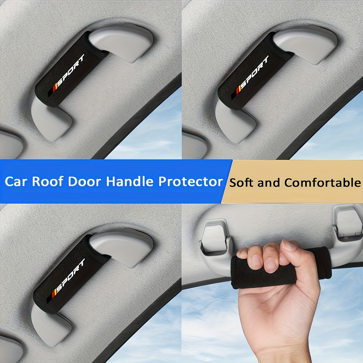 4pcs Set Of Plush Car Roof Door Handle Protective Covers, Car Armrest Covers