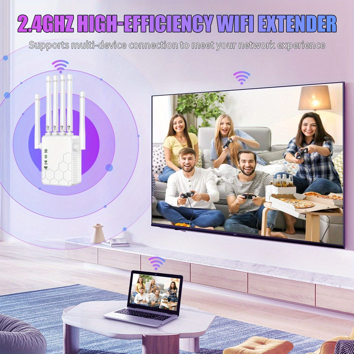 OURLIFE WiFi 6 Extender & Signal Booster, 6-Antenna Network Repeater with Plug & Play Setup, 2.4GHz System for Home/Office, Stable Coverage for Large Houses, Compatible with all WiFi Routers