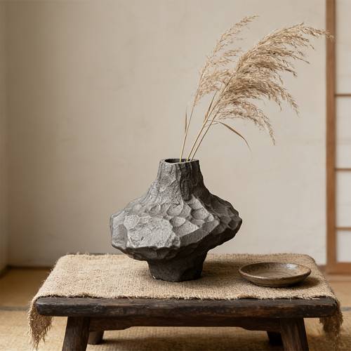 photo de l'article vase en céramique texturée , vase à fleurs irrégulier, récipient pour fleurs séchées de style , vase , accent de décoration dintérieur moderne pour salon, hôtel et