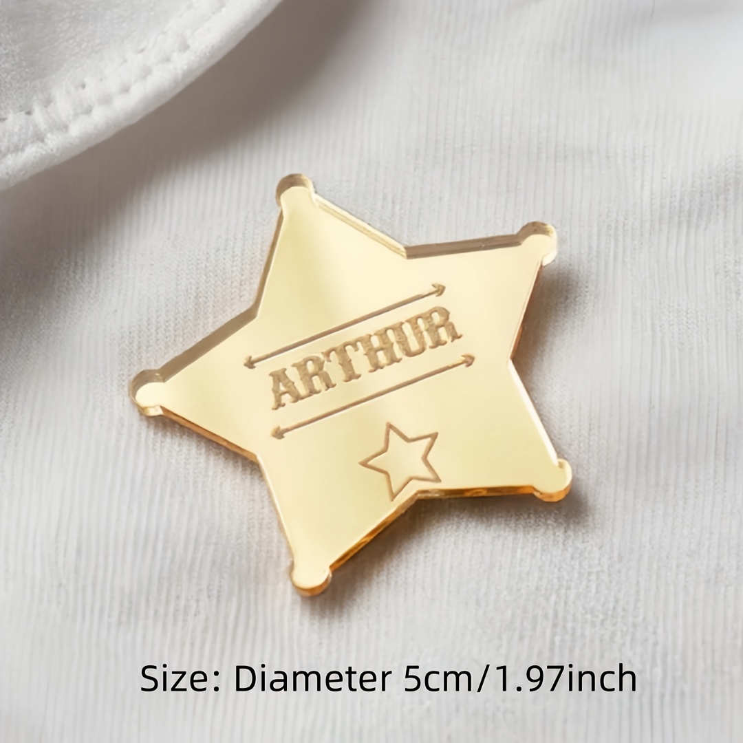 TEMU [2d Flat] [2d Flat] Custom Golden Acrylic. Name-engraved Sheriff Badge. Birthday Party Decor. Cowboy-themed Birthday. Sheriff Emblem