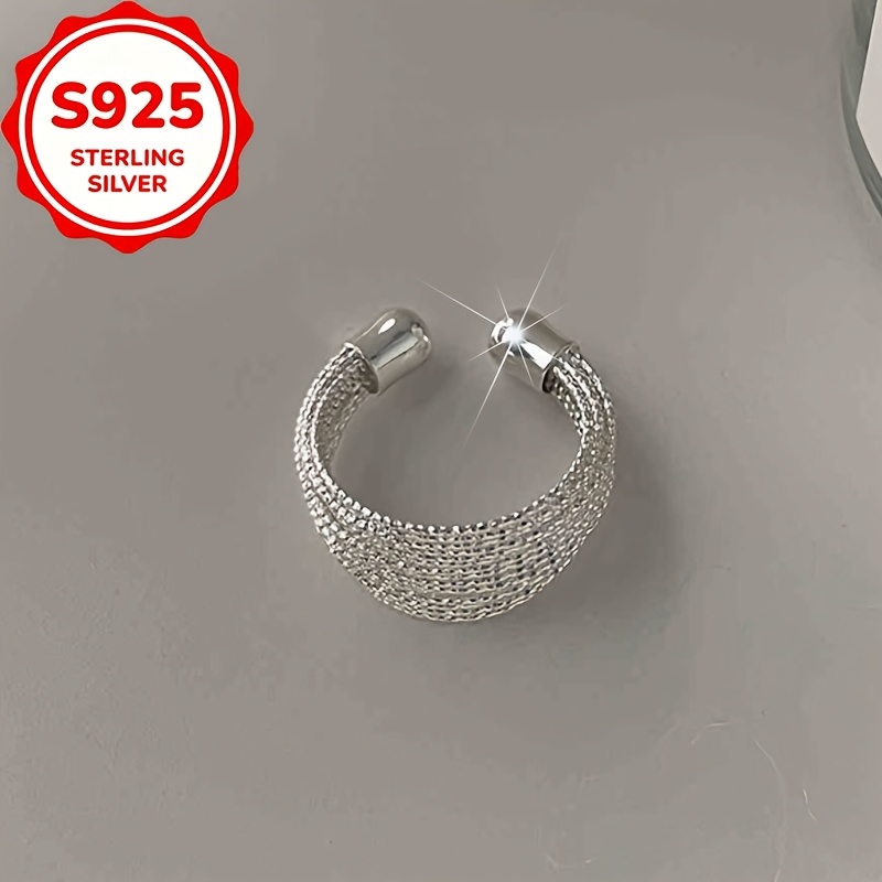 Women's S925 Silver Multi-Layer Mesh Pattern Ring, Elegant
