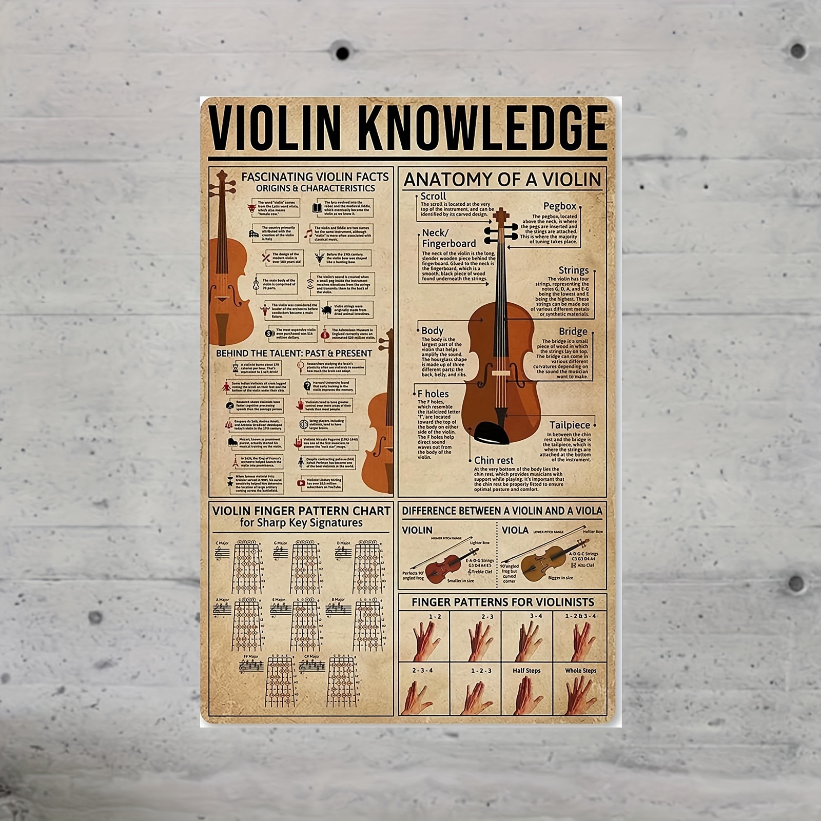 

1pc Retro Violin Tin Sign Poster - Vintage Educational For Home, Kitchen, Bar, Club, - Metal Music Instrument Decor, , Easy To Hang