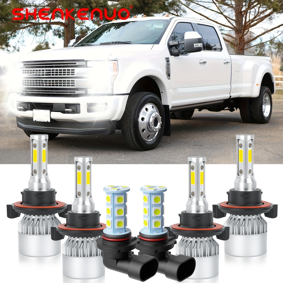 TEMU For F350 2005-2019 6pcs 6000k H13+h13+9005/9006 Led Headlight Fog Light Bulbs Combo, White Plug And Play Bulbs Kit, Without Battery