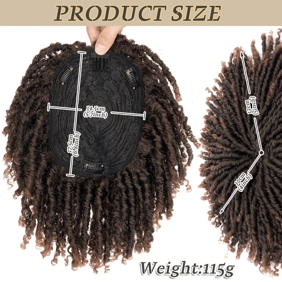 1pc unisex afro curly dreadlocks hair topper handmade crochet braided clip in hair extensions synthetic locs toupee reggae punk dreads wiglet hairpiece for thinning hair details 3