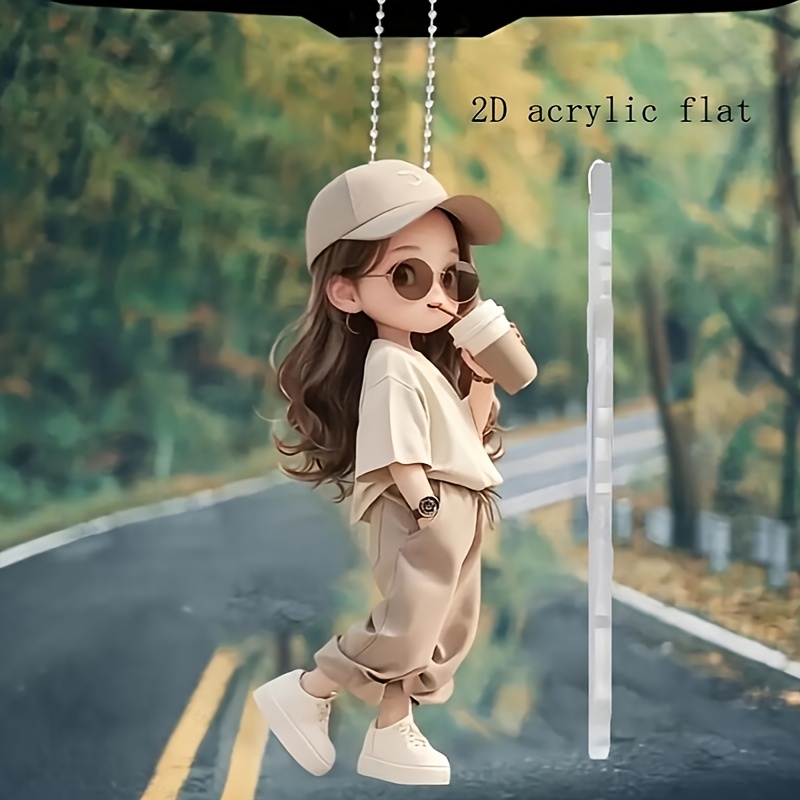 Image of 2d Flat, Stylish Acrylic Cartoon Girl Ornament- And Holiday Decoration