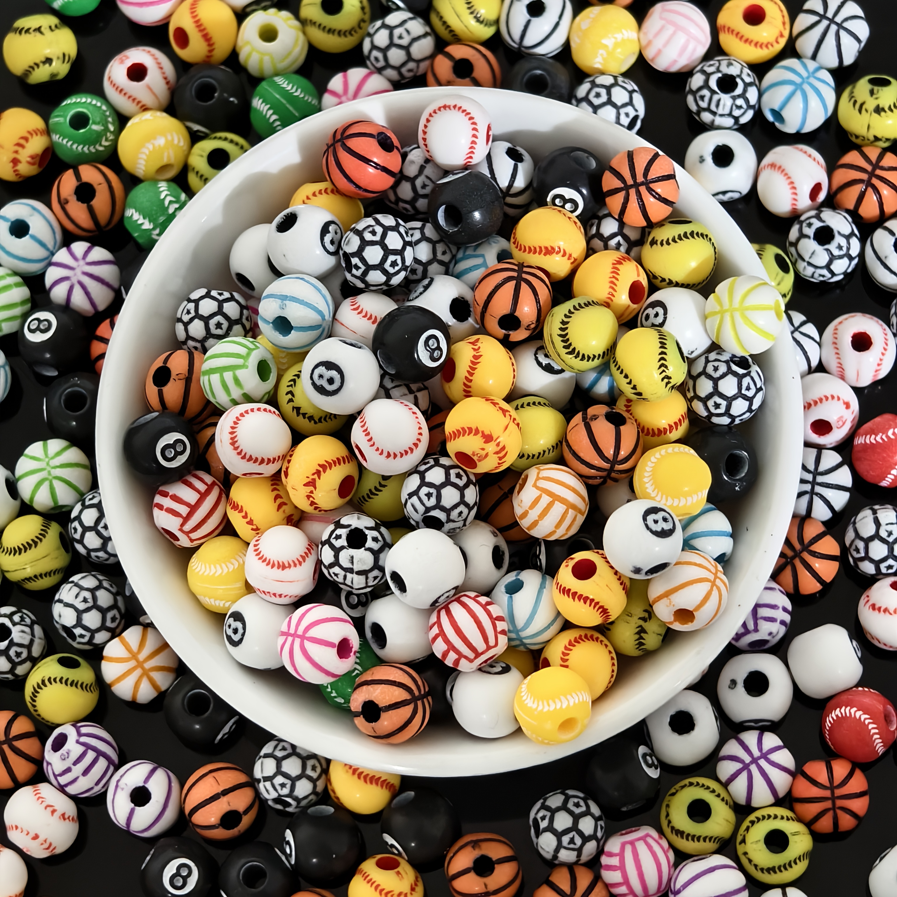 TEMU 80pcs 8mm Sports Ball Beads, Basketball, Football, , Tennis, Volleyball Acrylic Design, Multi-functional Jewelry Making Spacer Beads, For
