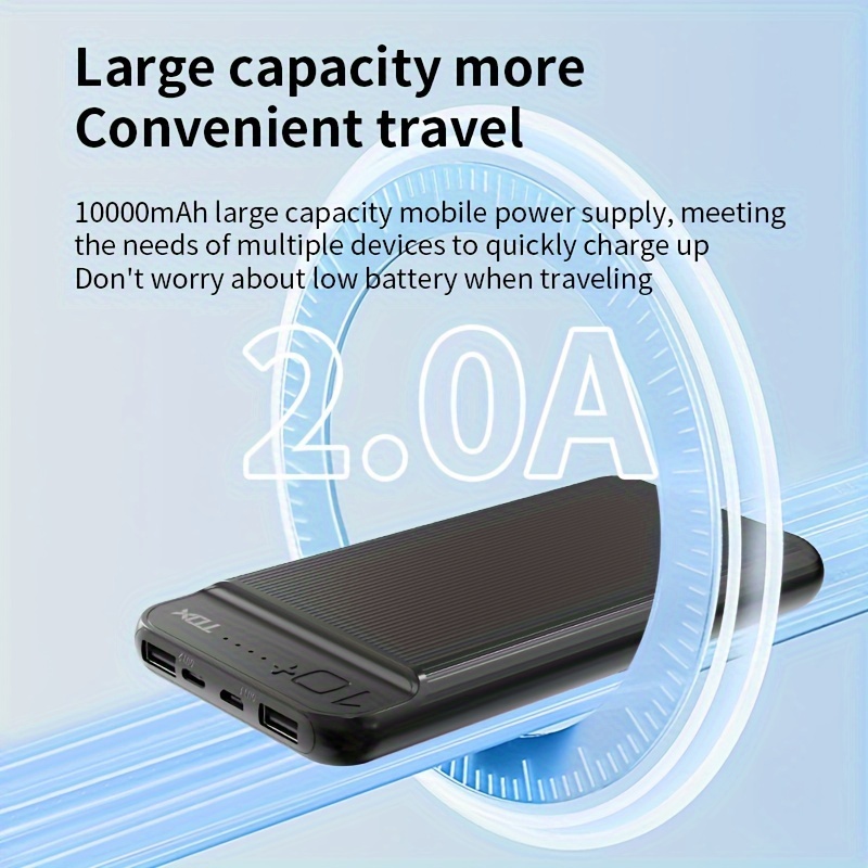 

10000mah Portable Power Bank, Usb Type-c Universal Charger, Battery Powered, Rechargeable Lithium Battery Pack, Backup Charger For Iphone, Ipad, Samsung Galaxy, Android & Other Smart Devices