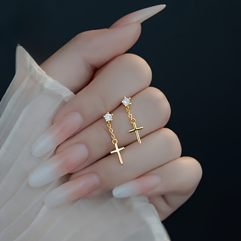 Image of 2pcs Cross Earrings With Synthetic Zirconia Hypoallergenic Suitable For Daily Wear, Dating, Wedding, Graduation Season, Music Festivals, Parties - Perfect Gifts For Family, And Yourself Or Girlfriends