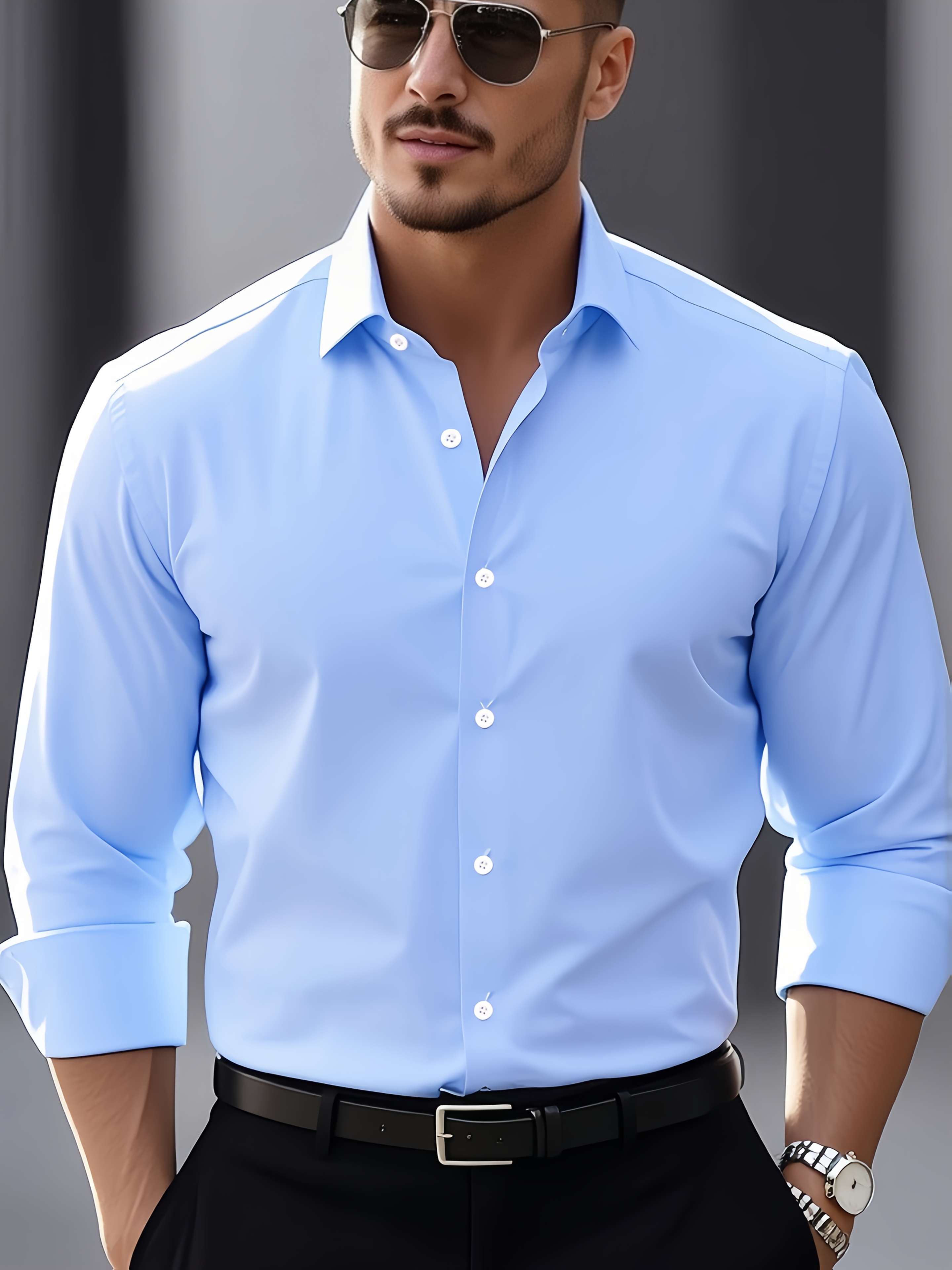 item picture mens     long sleeves turn collar front button   suitable for daily   and business casual wear   fabric lightweight and luxurious texture