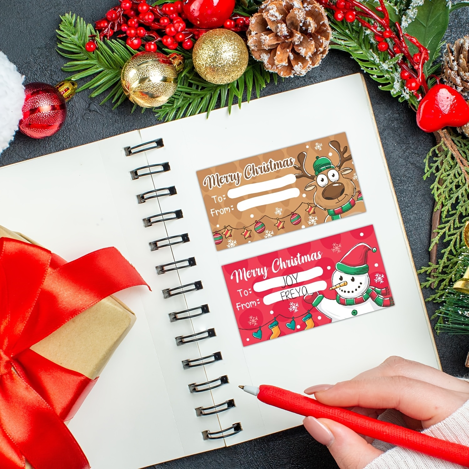 merry christmas gift tags christmas cartoon pattern name stickers for gift wrapping holiday packaging festive labels   reusable stickers gift tags family gifts  