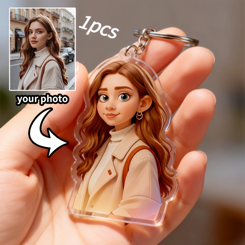 E-shop Personalisierter Schlüsselanhänger im Cartoon-Animation-Stil mit individuellem Foto – Moderne, lustige Kunst, geeignet für Küchendekoration,