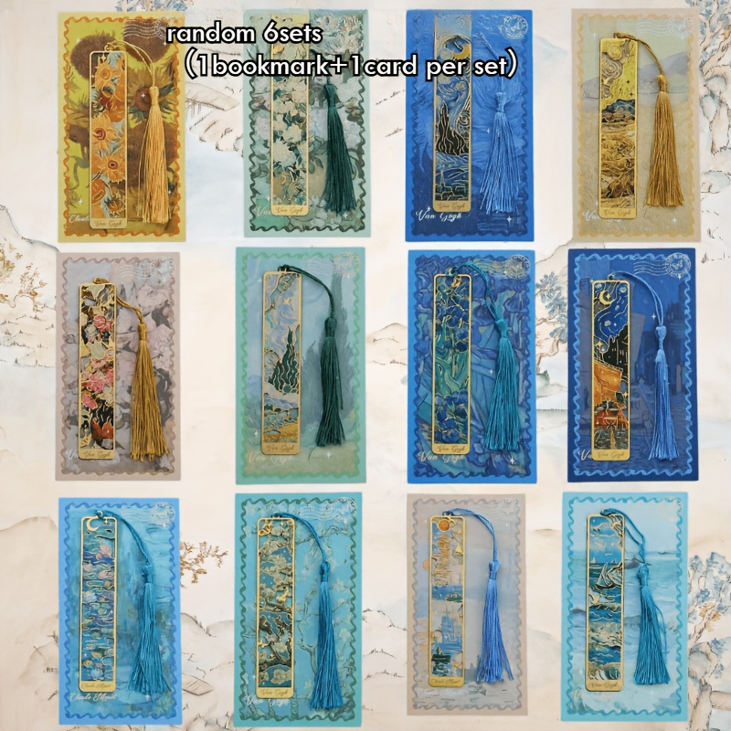 TEMU 12 Stijlen Retro Geverfde Metalen Bloem Bladwijzers Hol Lange Kwast Creative Cadeau Bladwijzers, 6 Sets Bladwijzers, Set Bevat 1 Bladwijzer + 1