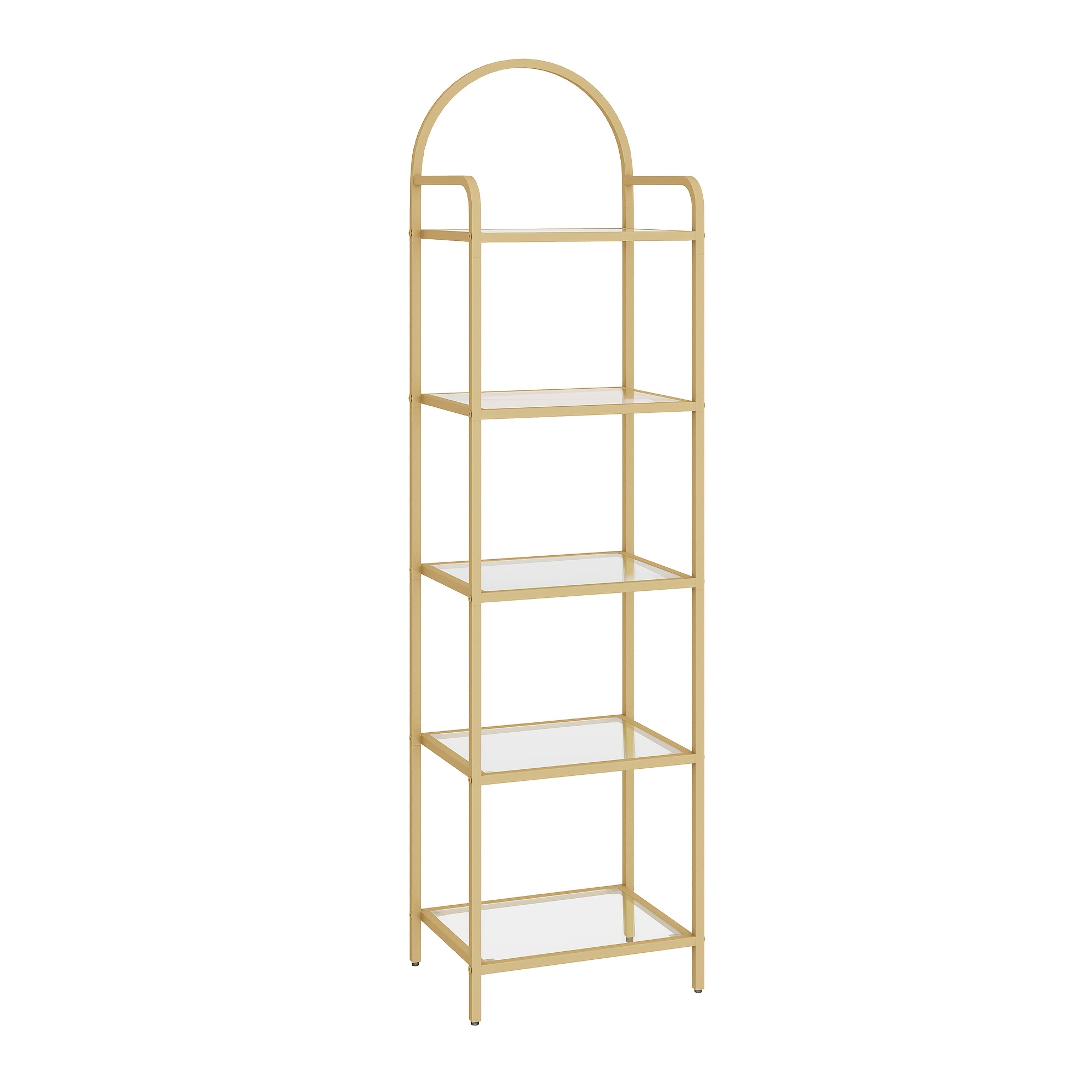 Bookcase Bookshelf, Tempered Glass Bookshelves, Slim Shelving Unit For Bedroom, Bathroom, Home Office, , Golden 4 Tier/5 Tier/6 Tier